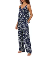 Donna Karan Textured Ink Print Sleeveless V-Neck Woven Pajama Set