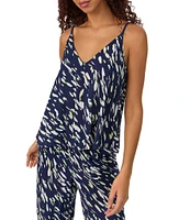 Donna Karan Textured Ink Print Sleeveless V-Neck Woven Pajama Set