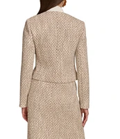 Donna Karan Tweed Collarless Crew Neck Button-Front Cropped Jacket