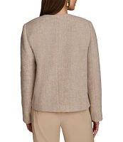 Donna Karan Tweed Crew Neck Patch Pocket Three-Button Jacket