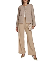 Donna Karan Tweed Crew Neck Patch Pocket Three-Button Jacket