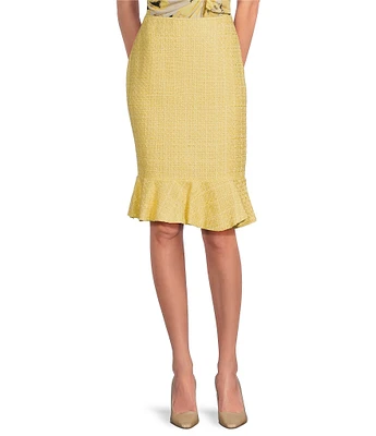 Donna Karan Tweed High Waist Flounce Hem Pencil Midi Skirt