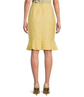 Donna Karan Tweed High Waist Flounce Hem Pencil Midi Skirt