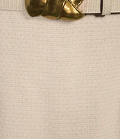 Donna Karan Tweed Square Neck Sleeveless Belted Sheath Midi Dress