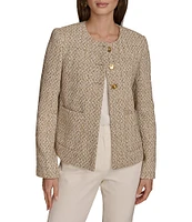 Donna Karan Tweed Triple Gold Button Crew Neck Jacket