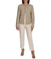 Donna Karan Tweed Triple Gold Button Crew Neck Jacket