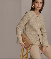 Donna Karan Tweed Triple Gold Button Crew Neck Jacket