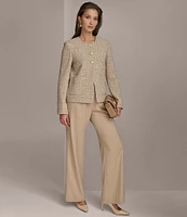 Donna Karan Tweed Triple Gold Button Crew Neck Jacket