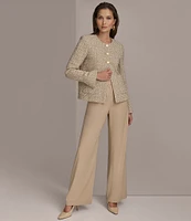 Donna Karan Tweed Triple Gold Button Crew Neck Jacket