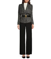 Donna Karan Tweed Wide Lapel Belted Jacket