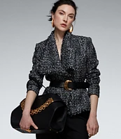 Donna Karan Tweed Wide Lapel Belted Jacket