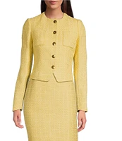 Donna Karan Tweed Round Neck Chest Pocket Button Front Jacket