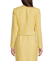 Donna Karan Tweed Round Neck Chest Pocket Button Front Jacket