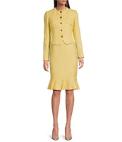 Donna Karan Tweed Round Neck Chest Pocket Button Front Jacket