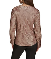 Donna Karan Two-Tone Metallic Cowl Neck Long Sleeve Top