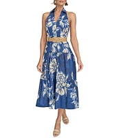 Donna Karan V-Neck Belted A-Line Midi Dress