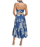 Donna Karan V-Neck Belted A-Line Midi Dress