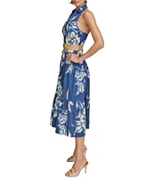 Donna Karan V-Neck Belted A-Line Midi Dress
