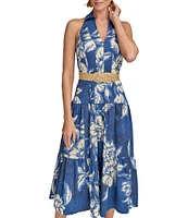 Donna Karan V-Neck Belted A-Line Midi Dress