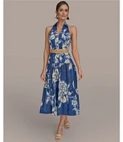 Donna Karan V-Neck Belted A-Line Midi Dress