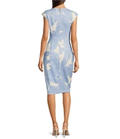 Donna Karan V-Neck Cap Sleeve Ruched Sheath Dress