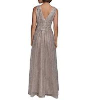 Donna Karan V-Neck Embroidered Mesh Sequin Dress
