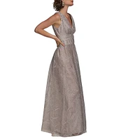 Donna Karan V-Neck Embroidered Mesh Sequin Dress