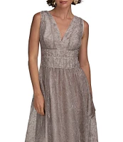 Donna Karan V-Neck Embroidered Mesh Sequin Dress