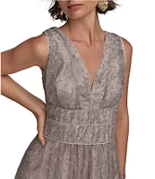 Donna Karan V-Neck Embroidered Mesh Sequin Dress