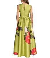 Donna Karan V-Neck Floral Print A-Line Dress