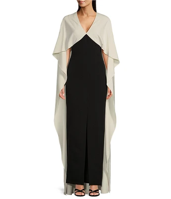 Donna Karan V-Neck Flutter Sleeve Caped Sheath Dress