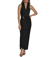 Donna Karan V-Neck Knot Front Sheath Dress