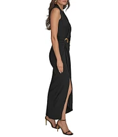 Donna Karan V-Neck Knot Front Sheath Dress