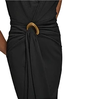 Donna Karan V-Neck Knot Front Sheath Dress