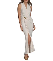 Donna Karan V-Neck Knot Front Sheath Dress