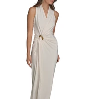 Donna Karan V-Neck Knot Front Sheath Dress