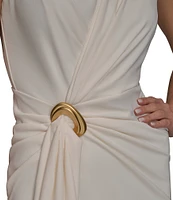 Donna Karan V-Neck Knot Front Sheath Dress