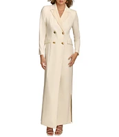 Donna Karan V-Neck Long Sleeve Side Slit Crepe and Satin Long Jacket Dress