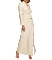 Donna Karan V-Neck Long Sleeve Side Slit Crepe and Satin Long Jacket Dress