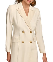 Donna Karan V-Neck Long Sleeve Side Slit Crepe and Satin Long Jacket Dress