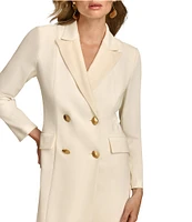 Donna Karan V-Neck Long Sleeve Side Slit Crepe and Satin Long Jacket Dress