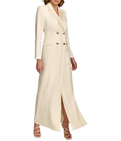 Donna Karan V-Neck Long Sleeve Side Slit Crepe and Satin Long Jacket Dress