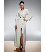 Donna Karan V-Neck Long Sleeve Side Slit Crepe and Satin Long Jacket Dress