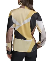 Donna Karan V-Neck, Long Sleeve Woven Print Faux Wrap Blouse