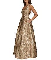 Donna Karan V-Neck Novelty Brocade Ball Gown