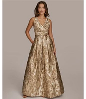 Donna Karan V-Neck Novelty Brocade Ball Gown