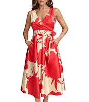 Donna Karan V-Neck Sleeveless Abstract Floral Print Dress