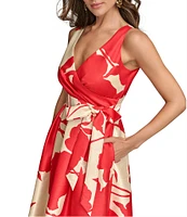 Donna Karan V-Neck Sleeveless Abstract Floral Print Dress