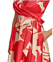 Donna Karan V-Neck Sleeveless Abstract Floral Print Dress