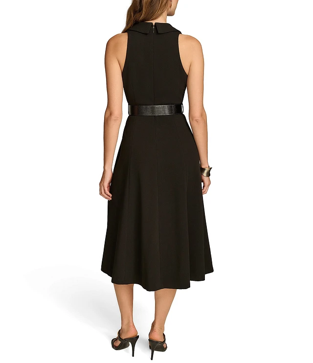 Donna Karan V-Neck Sleeveless Belted A-Line Cady Crepe Midi Dress | Liberty  Center